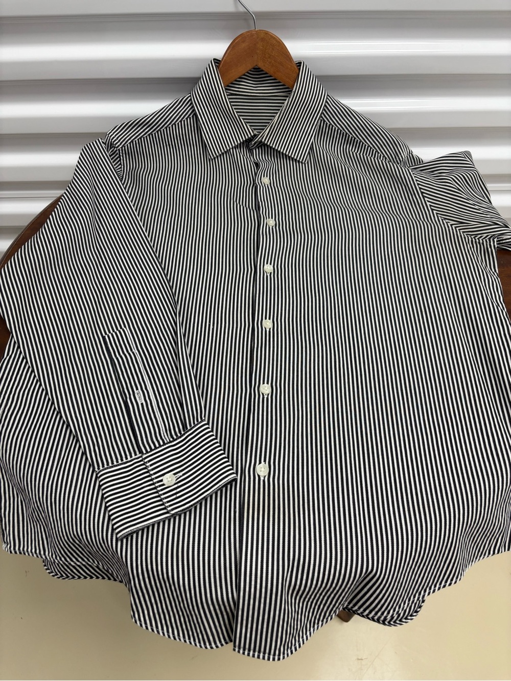 Black and White Striped Men's Button-Up Shirt